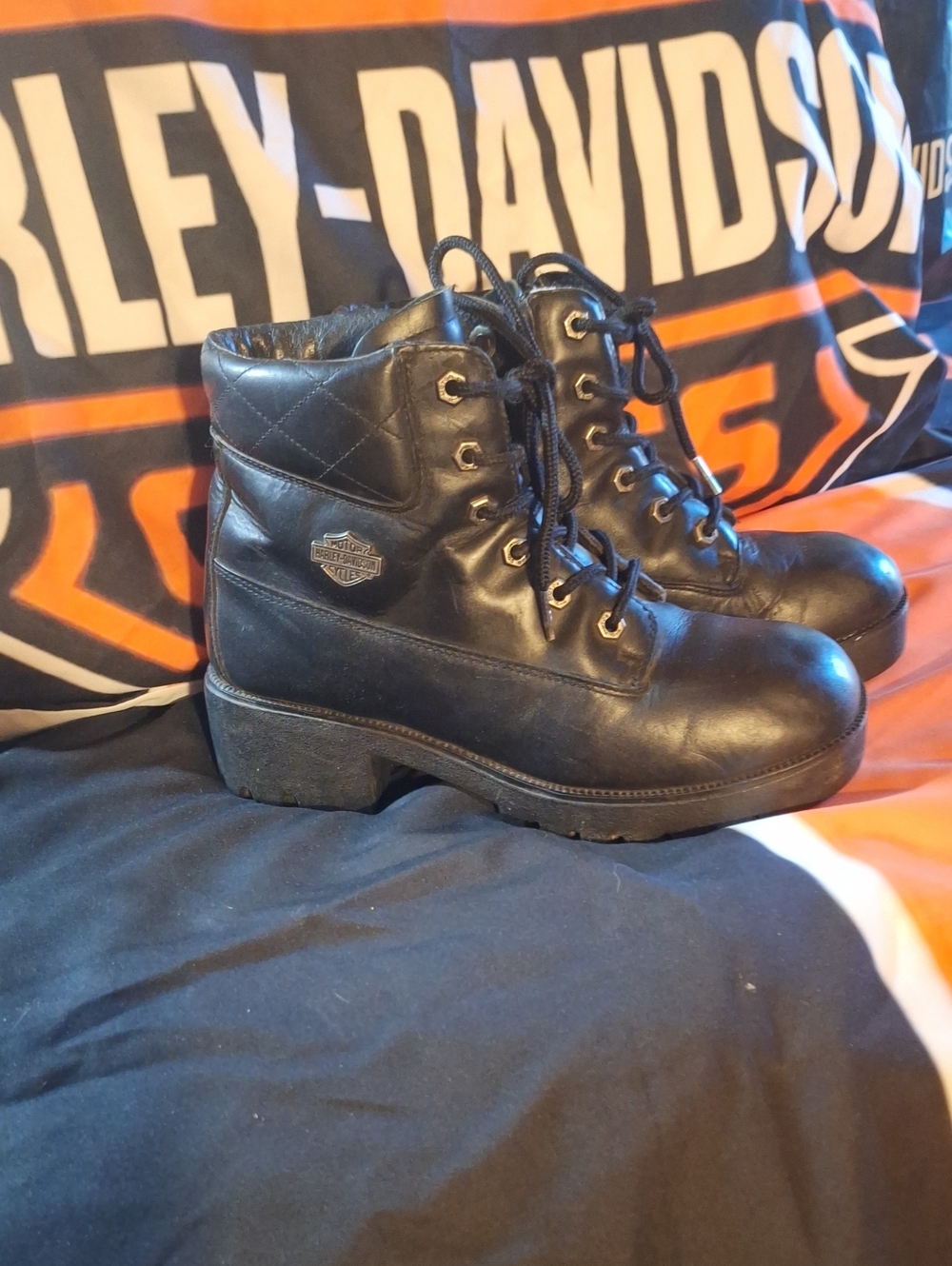 Harley-Davidson Black Leather Lace-Up Ankle Motorcycle Boots